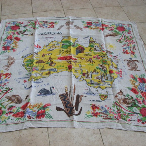 Vintage Floral Australia Linen Tablecloth
